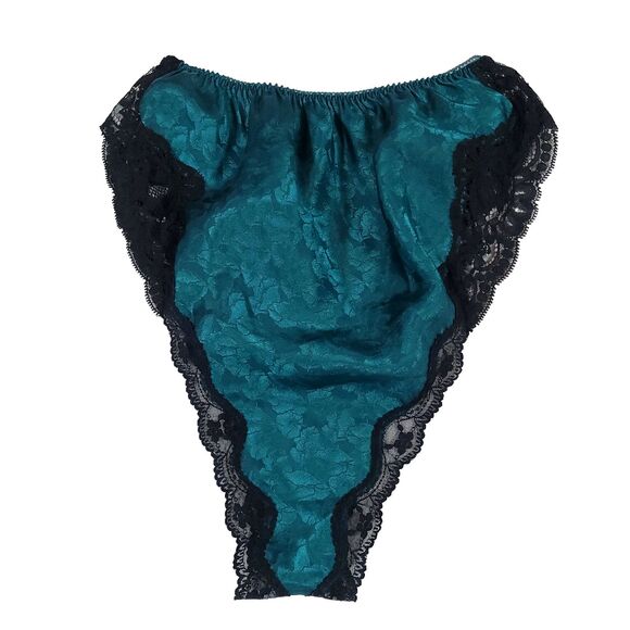 Y2K Satin Floral Lace Nighty Slip Set S Green Courtenay 3pc Highrise witchy goth - Picture 7 of 16